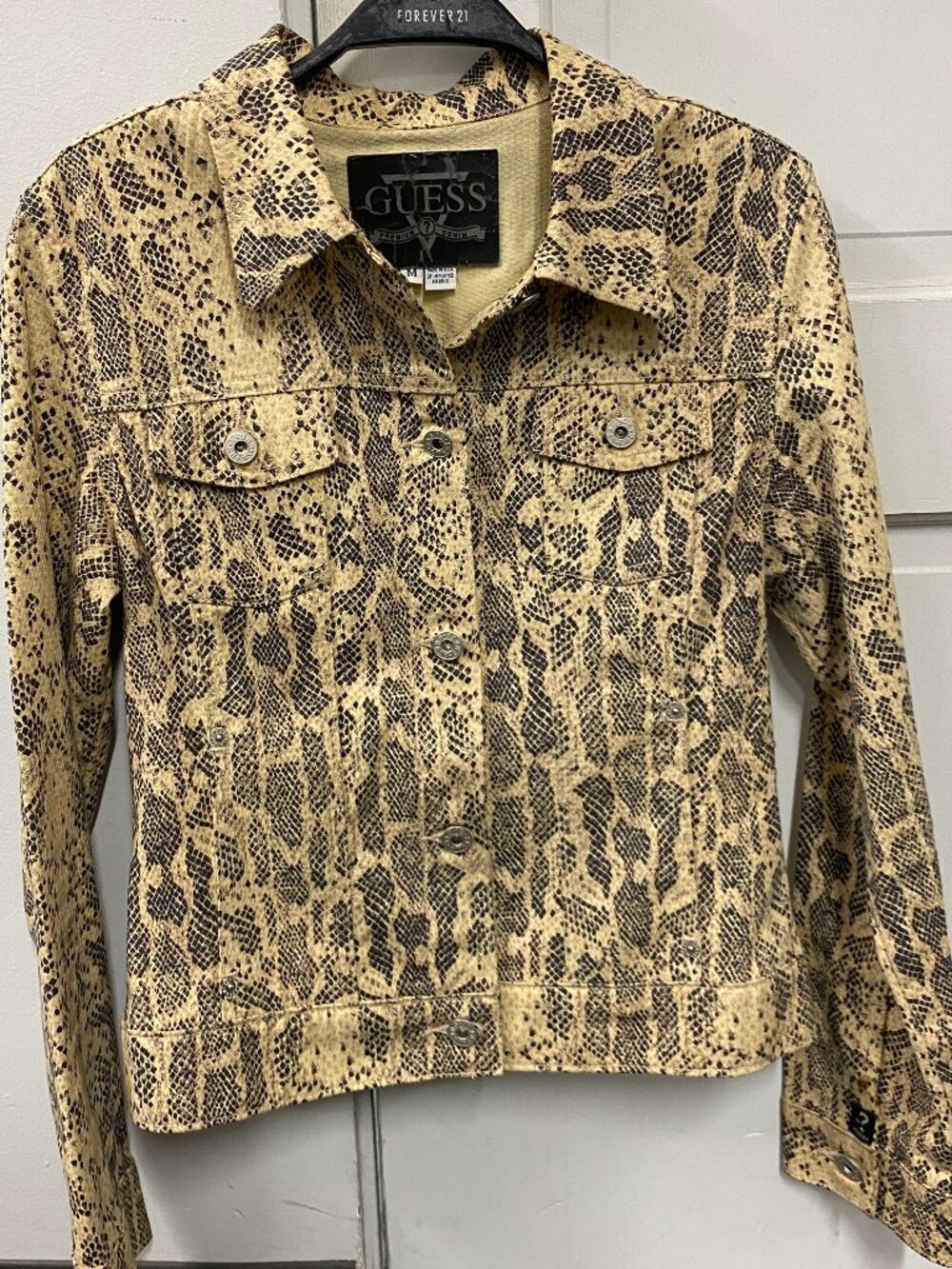 Vintage 90s GUESS Premium Denim Snakeskin Print Jacket - Size M Made in USA